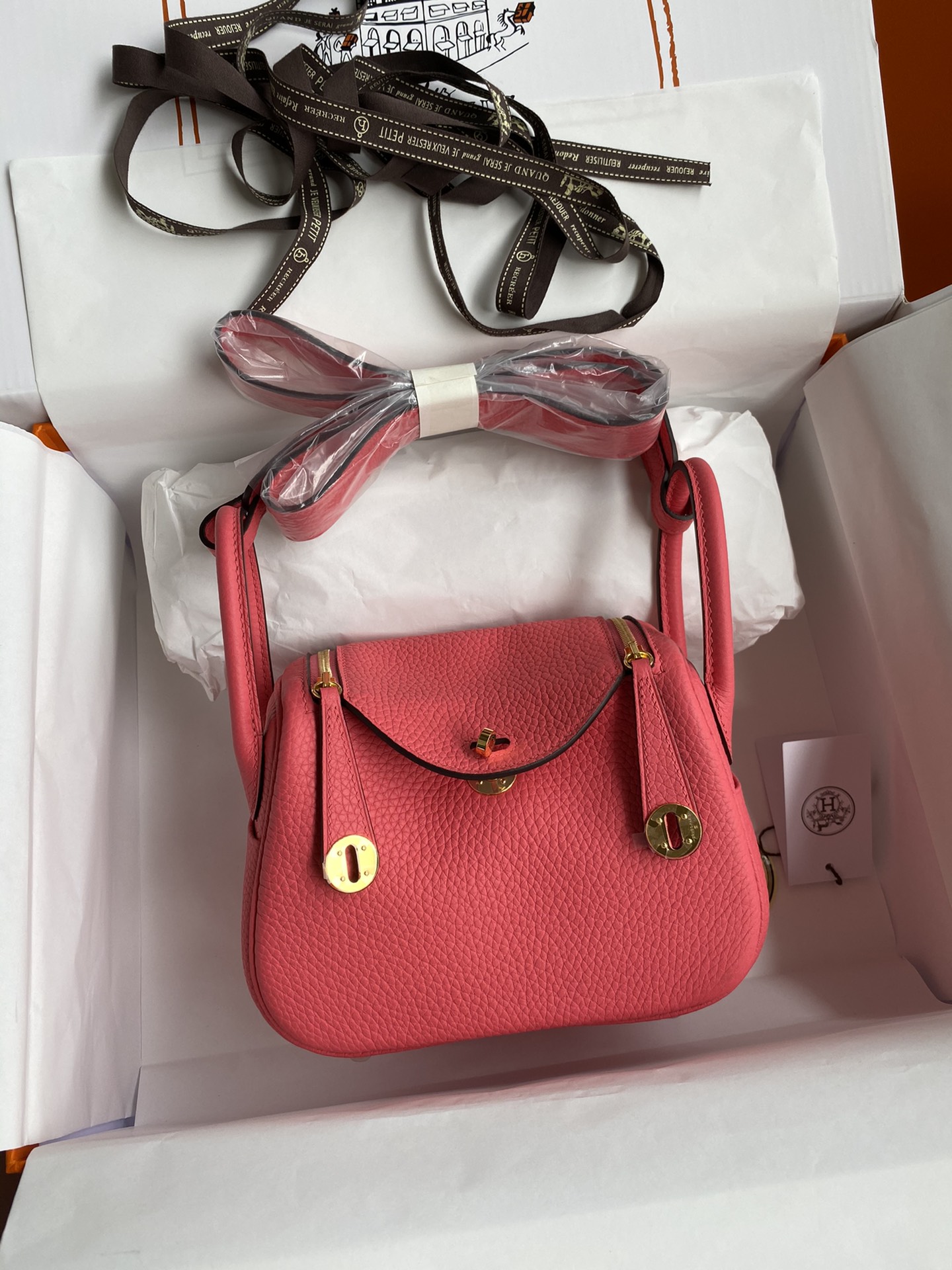 Hermes Mini Lindy 19cm Handbag Shoulder Bag In Rose Red Clemence Leather